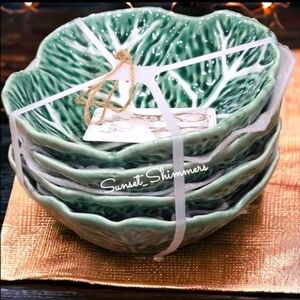 4pc Set Easter Maxcera Embossed Green Cabbage Appetizer Dessert Bowls NEW